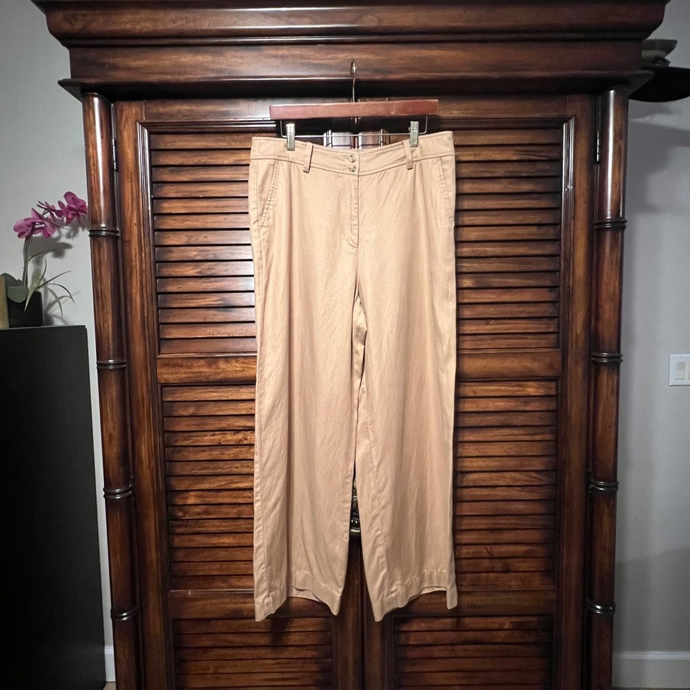 Talbots Petite Tan Wide Leg Tencel Linen Blend Trousers Size 12P Khaki Pants